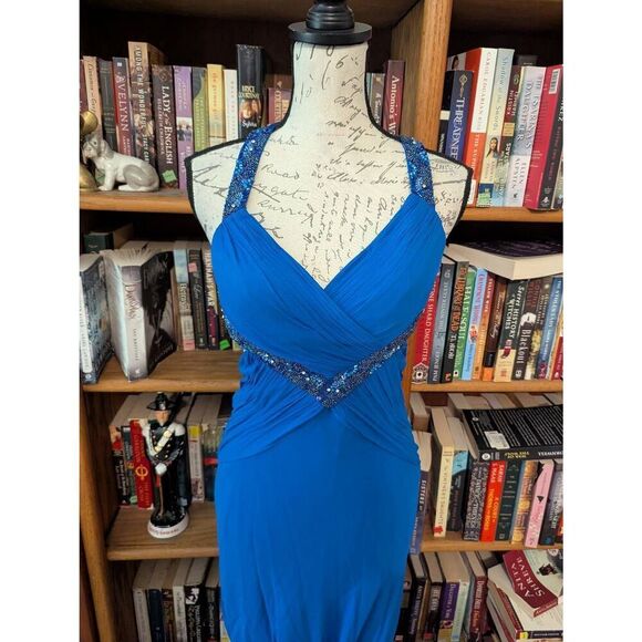 Cache Women's Size 4 Silk Blue Embellished Sequin Maxi Dress Gown Prom Wedding - Picture 5 of 9